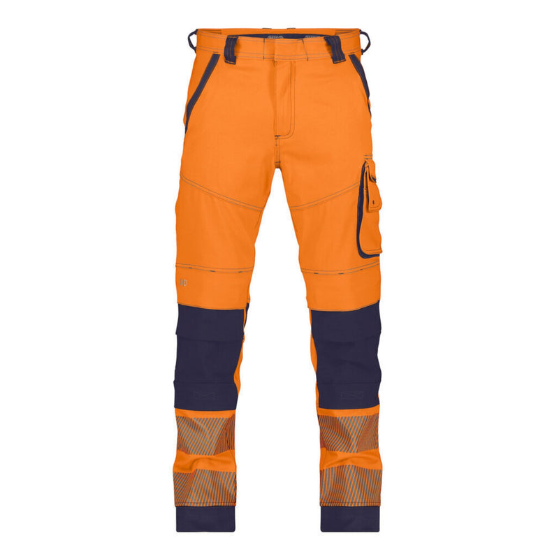 Dassy Damen Warnschutzhose Aruba orange-dunkelblau mit Kniepolstertaschen, Klasse 2, Vorderansicht