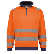 Dassy Herren Warnschutz Sweatshirt Denver 300376 neonorange-dunkelblau, Klasse 2, Vorderansicht