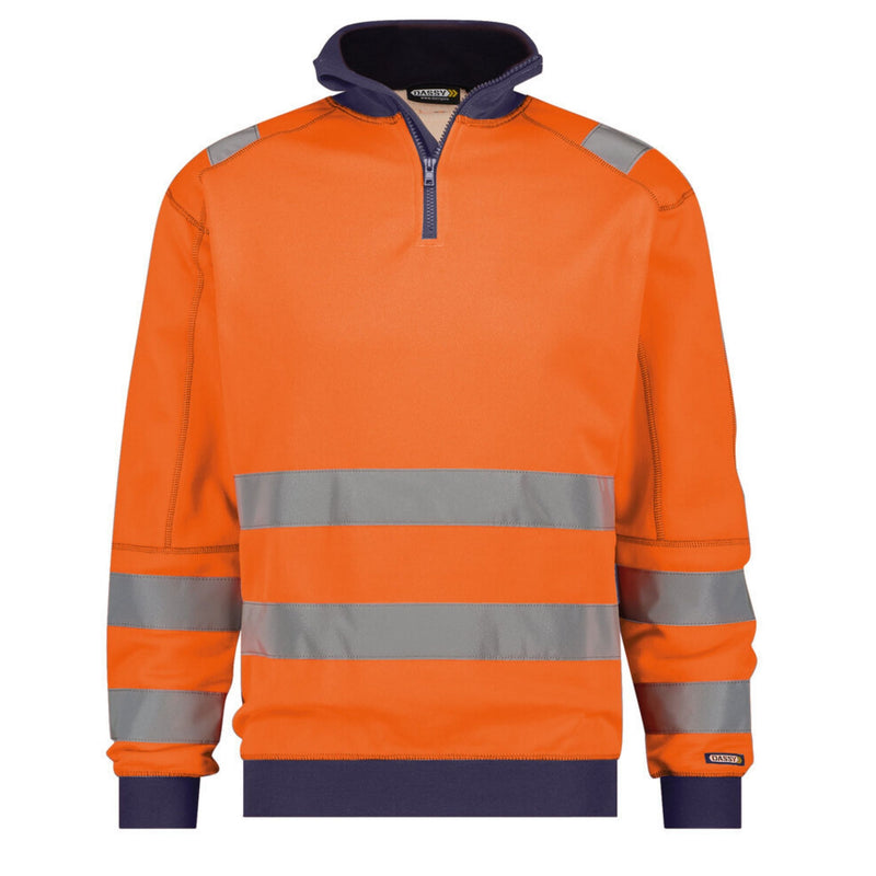 Dassy Herren Warnschutz Sweatshirt Denver 300376 neonorange-dunkelblau, Klasse 2, Vorderansicht
