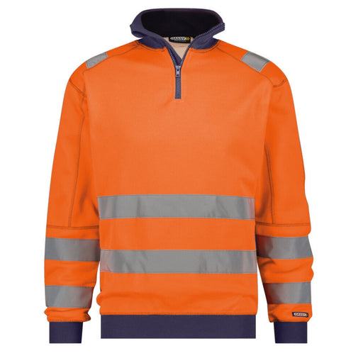 Dassy Herren Warnschutz Sweatshirt Denver 300376 neonorange-dunkelblau, Klasse 2, Vorderansicht
