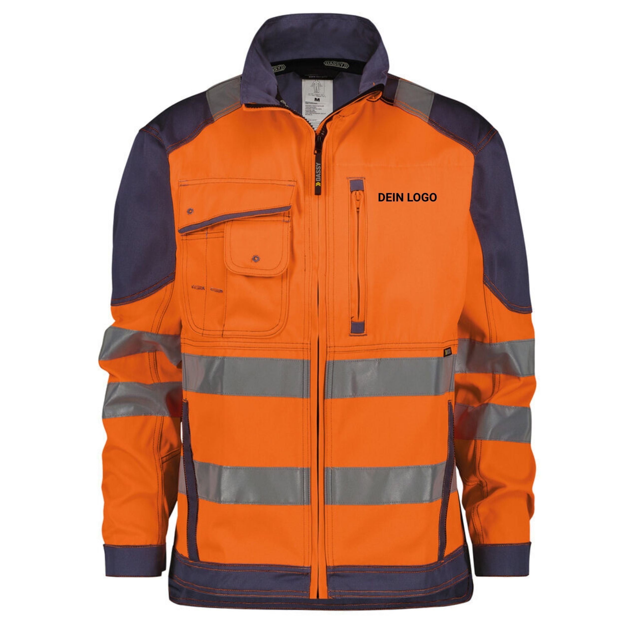 Dassy Herren Warnschutzjacke Orlando mit Reflexstreifen – Klasse 2 – 300367 Neonorange/Dunkelblau