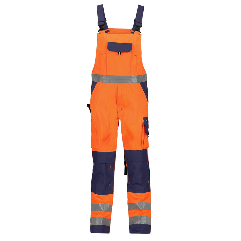 Dassy Herren Warnschutz Latzhose Toulouse 400127 neonorange-dunkelblau, Klasse 2, Vorderansicht