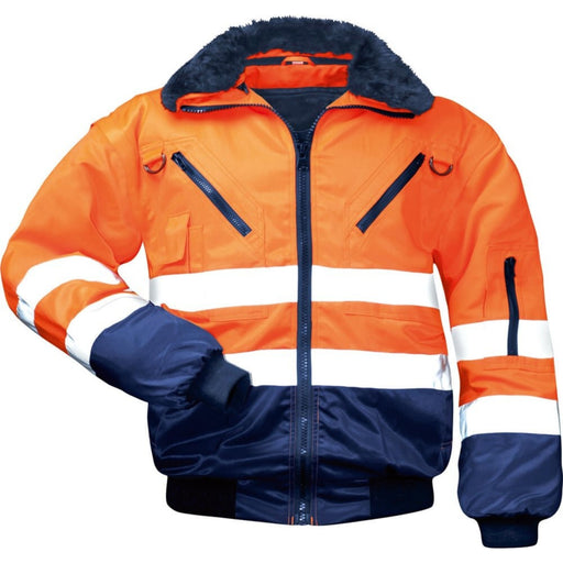 Feldtmann Herren Warnschutzjacke Erik neonorange-dunkelblau, gefüttert, EN ISO 20471 Klasse 3, Vorderansicht