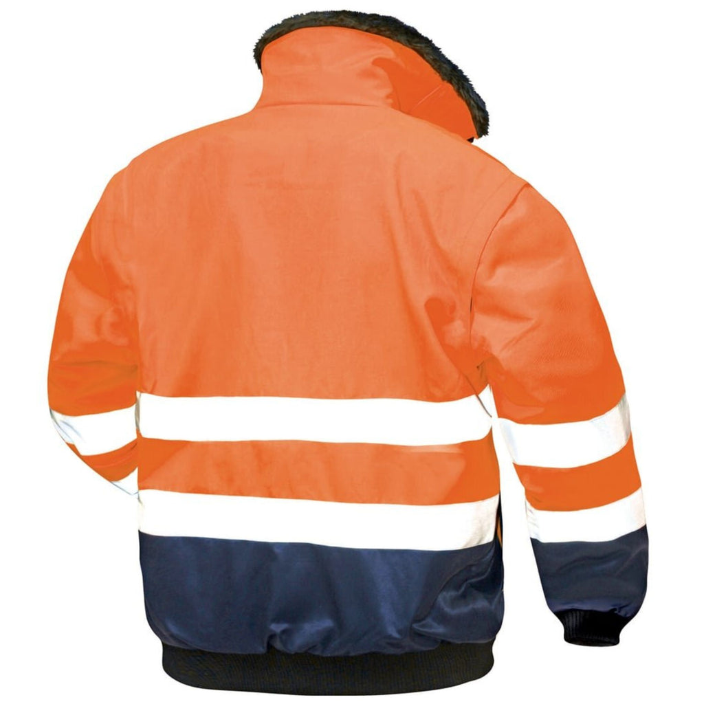 Feldtmann Herren Warnschutzjacke Erik mit Reflexstreifen und Fütterung – Klasse 3 –  Neonorange/Dunkelblau