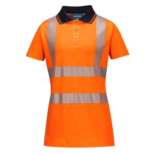 Portwest Damen Warnschutz Poloshirt LW72 orange-schwarz, EN ISO 20471 Klasse 2, Vorderansicht