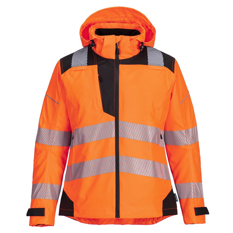 Portwest Damen Warnschutz Regenjacke PW389 PW3 orange-schwarz, EN ISO 20471 Klasse 3, Vorderansicht