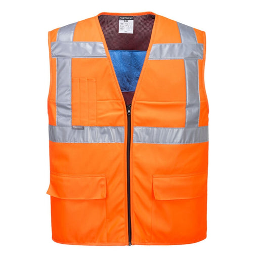 Portwest Herren Warnschutz Kühlweste orange mit Reflexstreifen, CE-zertifiziert Klasse 2, Vorderansicht