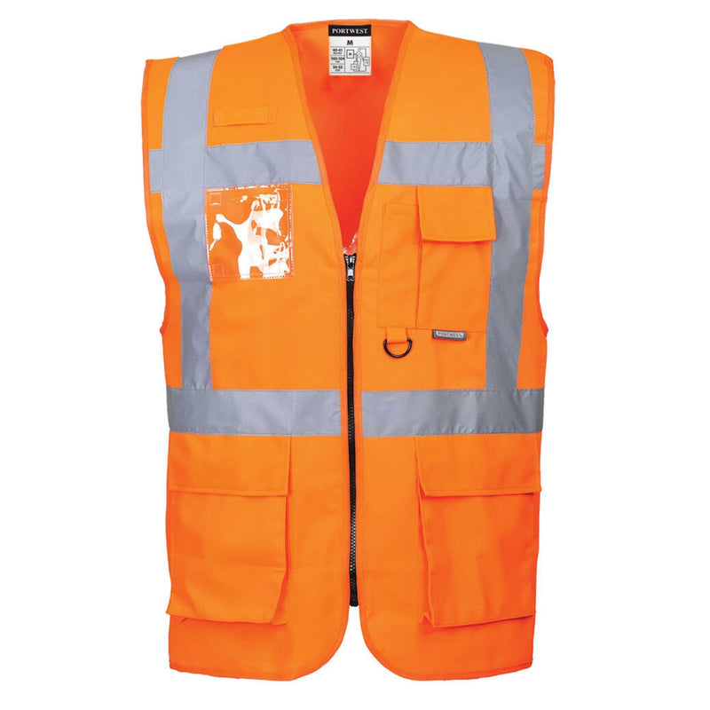 Portwest Warnweste Berlin Executive S476ORR warnorange, EN ISO 20471 Klasse 2, Vorderansicht