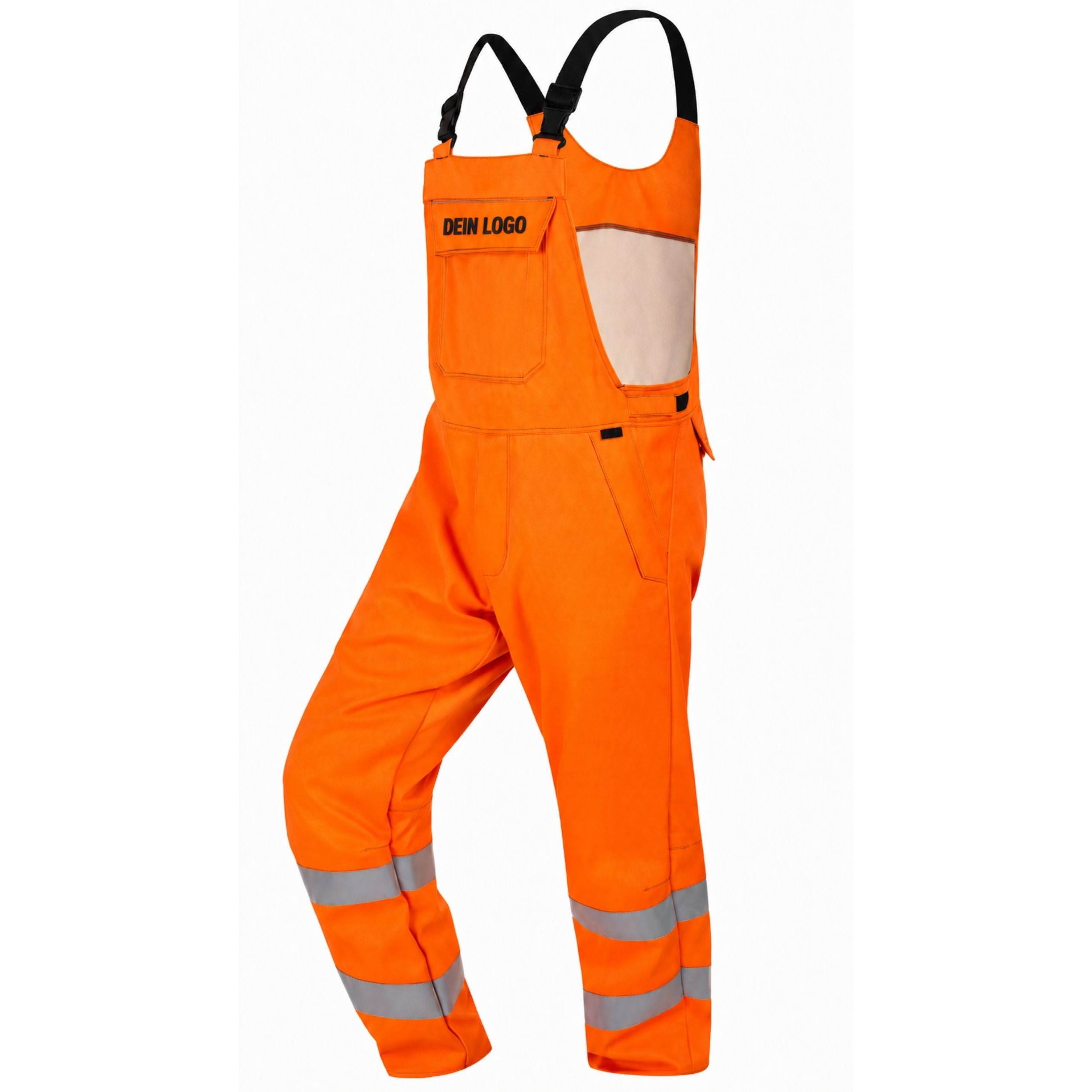 Rofa Herren Multinorm Latzhose 5452364 Leuchtorange - Warnschutz Klasse 2 - mit Stretchträgern, segmentierten Reflexstreifen, Klettriegel
